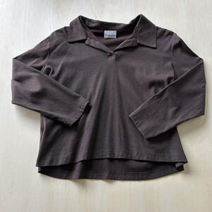 Caren Sport Polo Shirt Womens 3X Brown Collared Long Sleeve Made In USA Top